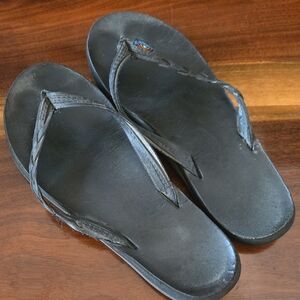 Rainbow Black Braided Leather Flip Flop Sandals